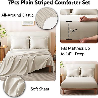 Comforter Sets - 7 Piece Bed in a Bag Beige Comforter Set with Sheets Luxury Queen Bed Set