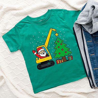 Santa Excavator Distressed - Toddler Short Sleeve Graphic T-Shirt