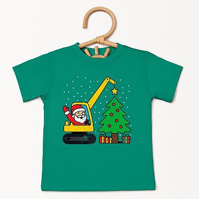 Santa Excavator Distressed - Toddler Short Sleeve Graphic T-Shirt
