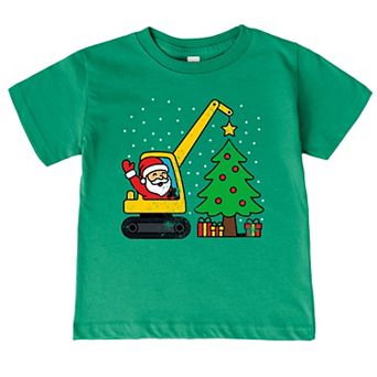 Santa Excavator Distressed - Toddler Short Sleeve Graphic T-Shirt