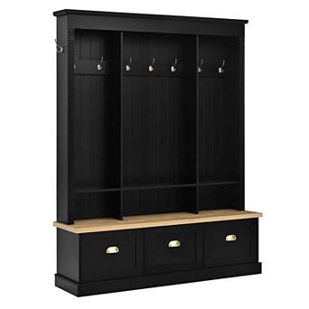 APP Controlled LED Light Hall Tree Storage Bench with Hooks and 3 Large Cabinets for Hallway