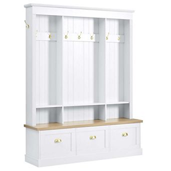 APP Controlled LED Light Hall Tree Storage Bench with Hooks and 3 Large Cabinets for Hallway