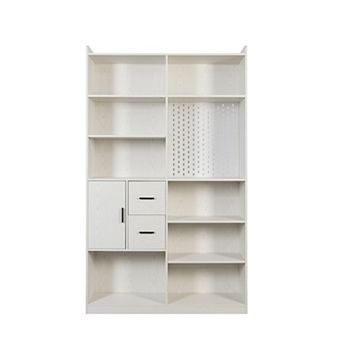 Modern Wood Bookshelf and Bookcase with Pegboard and Drawer