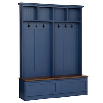 Farmhouse 4-in-1 Hall Tree with Wood Grain Bench with 2 Large Drawer for Hallway