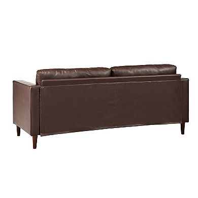 Whisen Mid-Century Modern PU Leather Sofa with 2 Bolster Pillows, Tufted Design, Solid Wood Legs