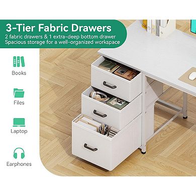 51" Reversible Desk with USB Ports, Fabric Drawers, & Storage Shelves