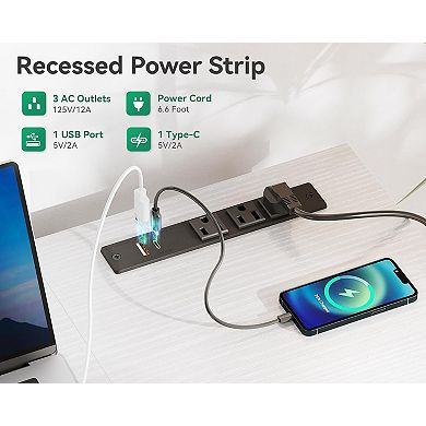 51" Reversible Desk with USB Ports, Fabric Drawers, & Storage Shelves