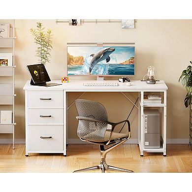 51" Reversible Desk with USB Ports, Fabric Drawers, & Storage Shelves