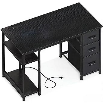 51" Reversible Desk with USB Ports, Fabric Drawers, & Storage Shelves