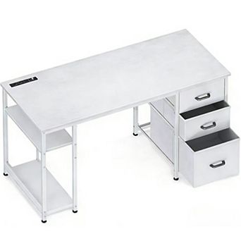 51" Reversible Desk with USB Ports, Fabric Drawers, & Storage Shelves