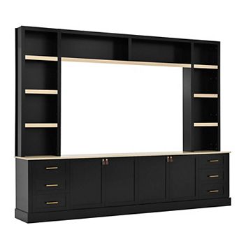 Farmhouse 4 pc Entertainment Center Wall Unit TV Stand with Bookshelves for Living Room