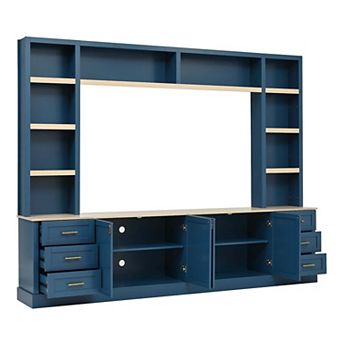 Farmhouse 4 pc Entertainment Center Wall Unit TV Stand with Bookshelves for Living Room