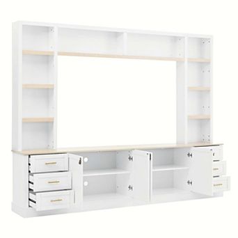 Farmhouse 4 pc Entertainment Center Wall Unit TV Stand with Bookshelves for Living Room