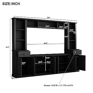 Large TV Stand Entertainment Wall Unit Set with Bridge for Living Room