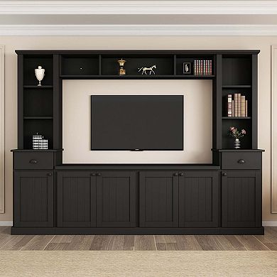Large TV Stand Entertainment Wall Unit Set with Bridge for Living Room