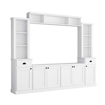 Large TV Stand Entertainment Wall Unit Set with Bridge for Living Room