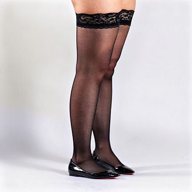 2pcs Women's Plus Size Lace Top Thigh High Stockings with Sheer Smooth Finish Soft Stretch Design