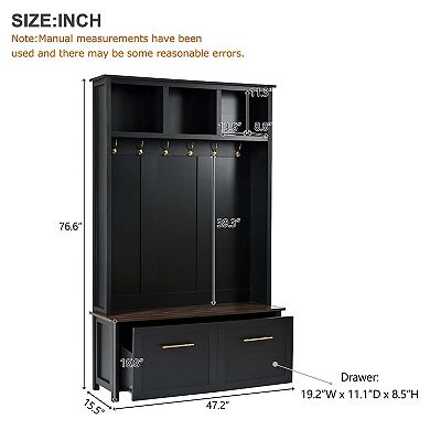 4-in-1 Hall Tree Coat Rack with 6 Golden Hooks for Entryway