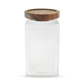 33.82oz Durable Window Paper Pattern Decorative Glass Jar with Lid Clear Wood Color 1 pc