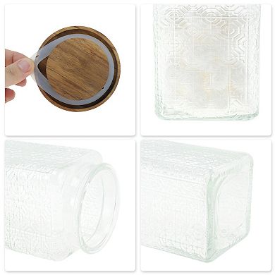33.82oz Durable Window Paper Pattern Decorative Glass Jar with Lid Clear Wood Color 1 Pc