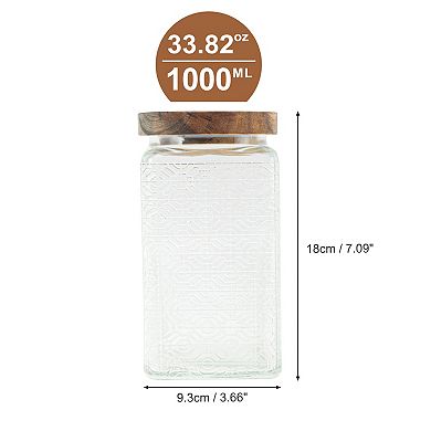 33.82oz Durable Window Paper Pattern Decorative Glass Jar with Lid Clear Wood Color 1 Pc
