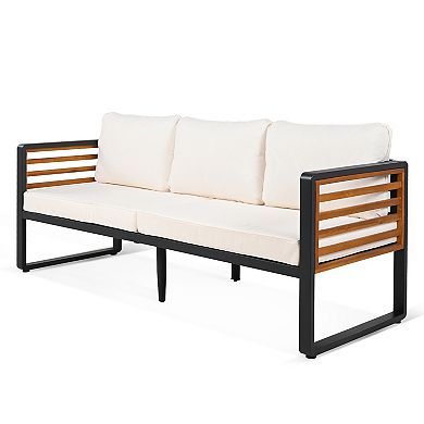 Whisen 4-Piece Outdoor Conversation Set, Metal And Wood Frame Outdoor Sofa Set