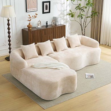 Full Compression L-Shape Modular Sectional Sofa with Curved Chaise, Chenille Couch&High-Density