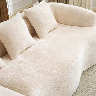 Full Compression L-Shape Modular Sectional Sofa with Curved Chaise, Chenille Couch&High-Density