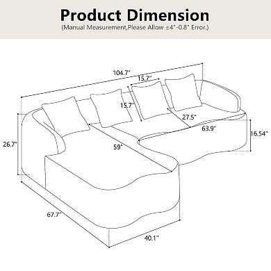 Full Compression L-Shape Modular Sectional Sofa with Curved Chaise, Chenille Couch&High-Density