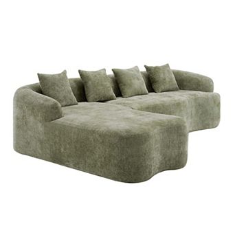 Full Compression L-Shape Modular Sectional Sofa with Curved Chaise, Chenille Couch&High-Density