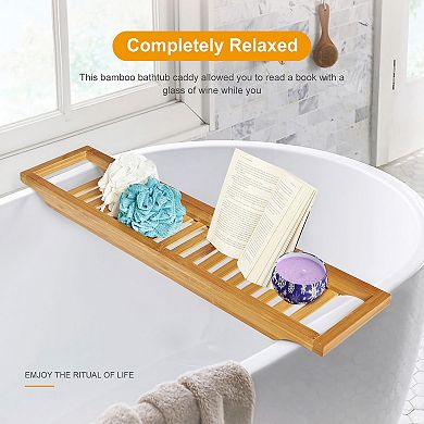 Bathtub Tray Bath Table with Phone & Wine Holder