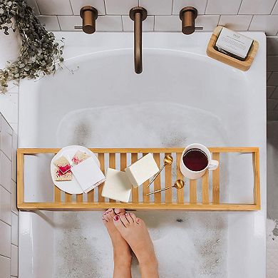Bathtub Tray Bath Table with Phone & Wine Holder