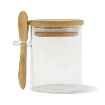 10.58oz with Lid Decorative Jars 4.72" Height Wood Color Clear 1 pc