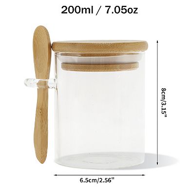7.05oz with Lid & Spoon Decorative Jars 3.15" Height Wood Color Clear 1 Set