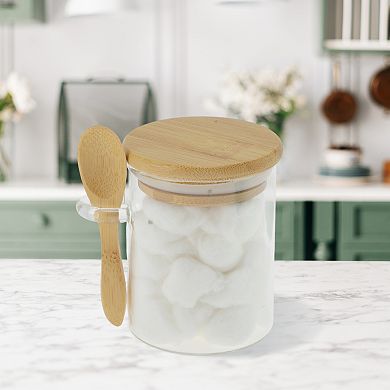 7.05oz with Lid & Spoon Decorative Jars 3.15" Height Wood Color Clear 1 Set