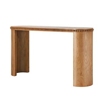 Whisen Vintage Console Table with Beaded Trim, Reversible Curved Legs and Wood Veneer Finish