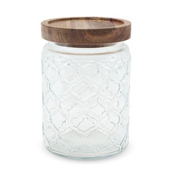 23.67oz Lantern Pattern Decorative Glass Jar with Lid Clear Wood Color 1 pc