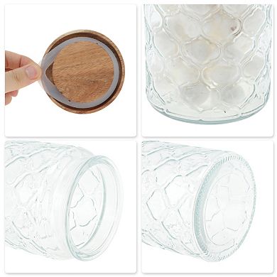 23.67oz Lantern Pattern Decorative Glass Jar with Lid Clear Wood Color 1 Pc