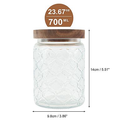 23.67oz Lantern Pattern Decorative Glass Jar with Lid Clear Wood Color 1 Pc