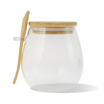 21.16oz Pot-Bellied Jar with Lid & Spoon Decorative Jars 4.72" Height Wood Color Clear 1 Set