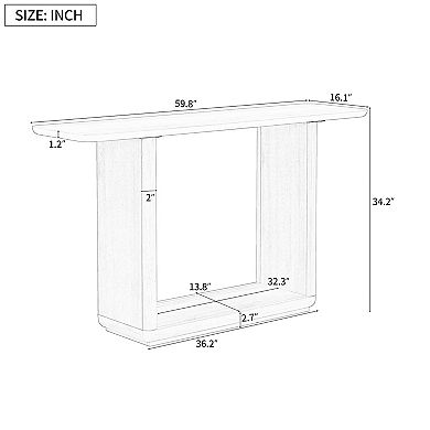 Whisen Minimalist Console Table with Curved Corners, Natural Wood Veneer, U-Base Design