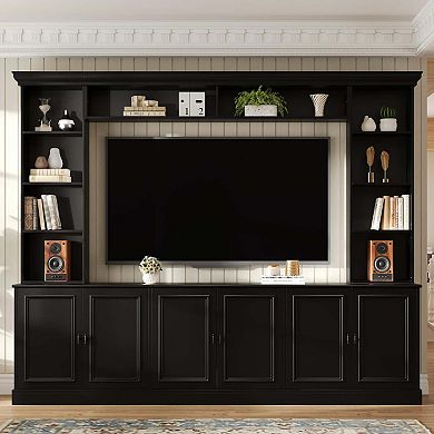 4-Piece Wall Unit Entertainment Center TV Stand with Bookshelf