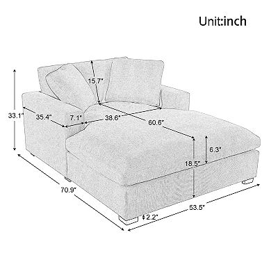 Whisen Classic Oversized Chaise, Lounge Chair with 2 Pillows, Durable Frame with Solid Wood Legs