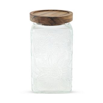 33.82oz Durable Sunflower Pattern Decorative Glass Jar with Lid Clear Wood Color 1 pc