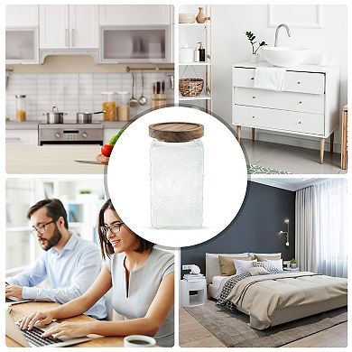 33.82oz Durable Sunflower Pattern Decorative Glass Jar with Lid Clear Wood Color 1 Pc