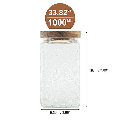 33.82oz Durable Sunflower Pattern Decorative Glass Jar with Lid Clear Wood Color 1 Pc