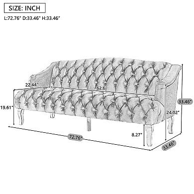 Whisen Mid-Century Modern 3-seat Sofa with Curved Wooden Legs