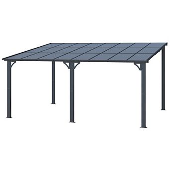 16 ft. x 12 ft. Pergola Wall-Mounted Hard Top Lean to Metal Gazebo Shelter, Heavy Duty Awnings