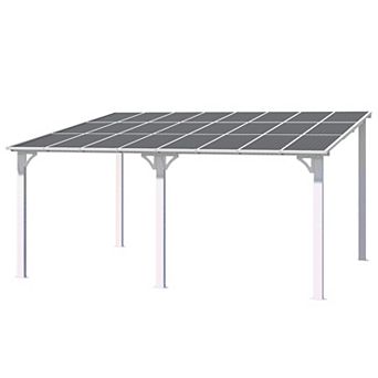 16 ft. x 12 ft. Pergola Wall-Mounted Hard Top Lean to Metal Gazebo Shelter, Heavy Duty Awnings