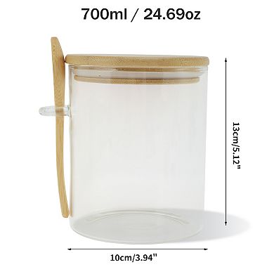 24.69oz with Lid & Spoon Decorative Jars 5.12" Height Wood Color Clear 1 Set